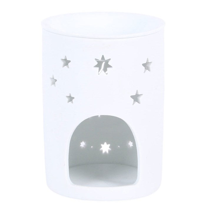 White Ceramic Sun, Moon, & Stars Wax Melter