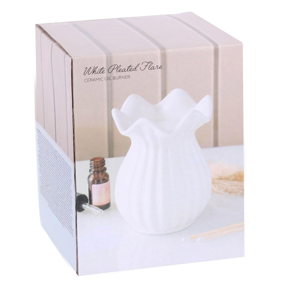 White Ceramic Pleated Flare Wax Melter