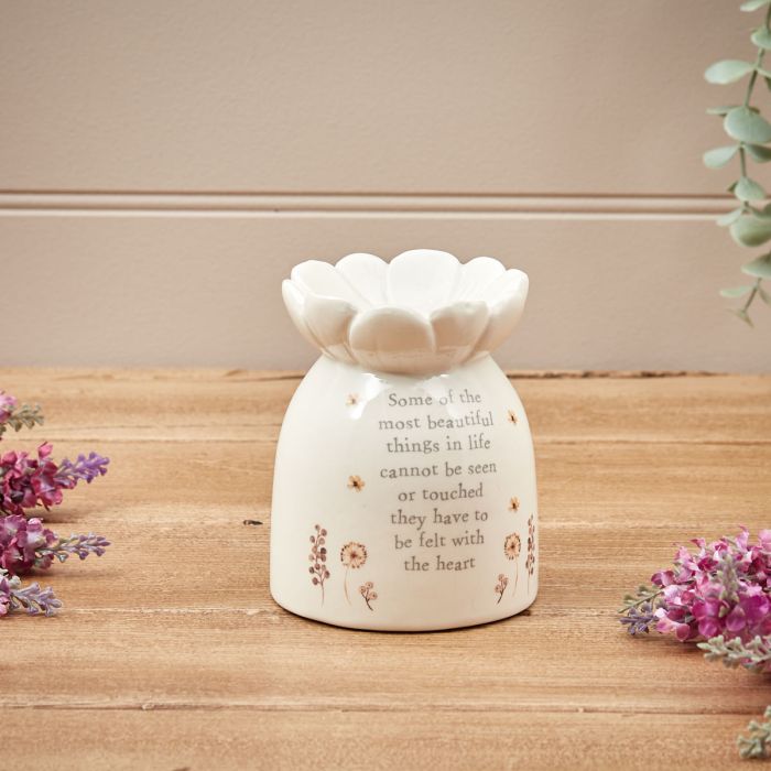 Ceramic White Wax Melter With Dandelions & Sentimental Verse