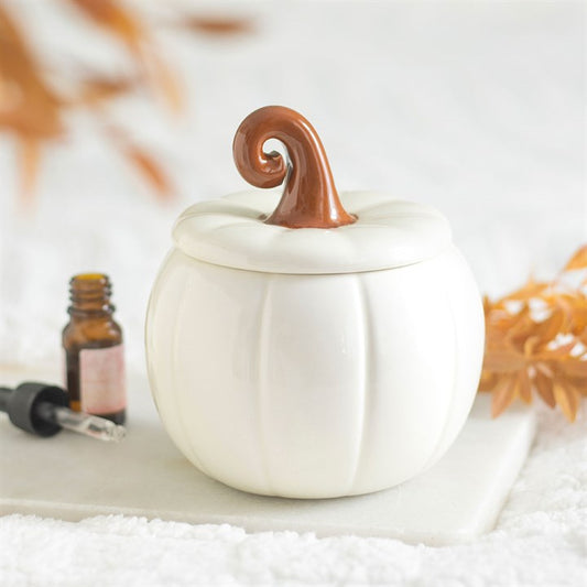 White Ceramic Curly Top Pumpkin Wax Melter