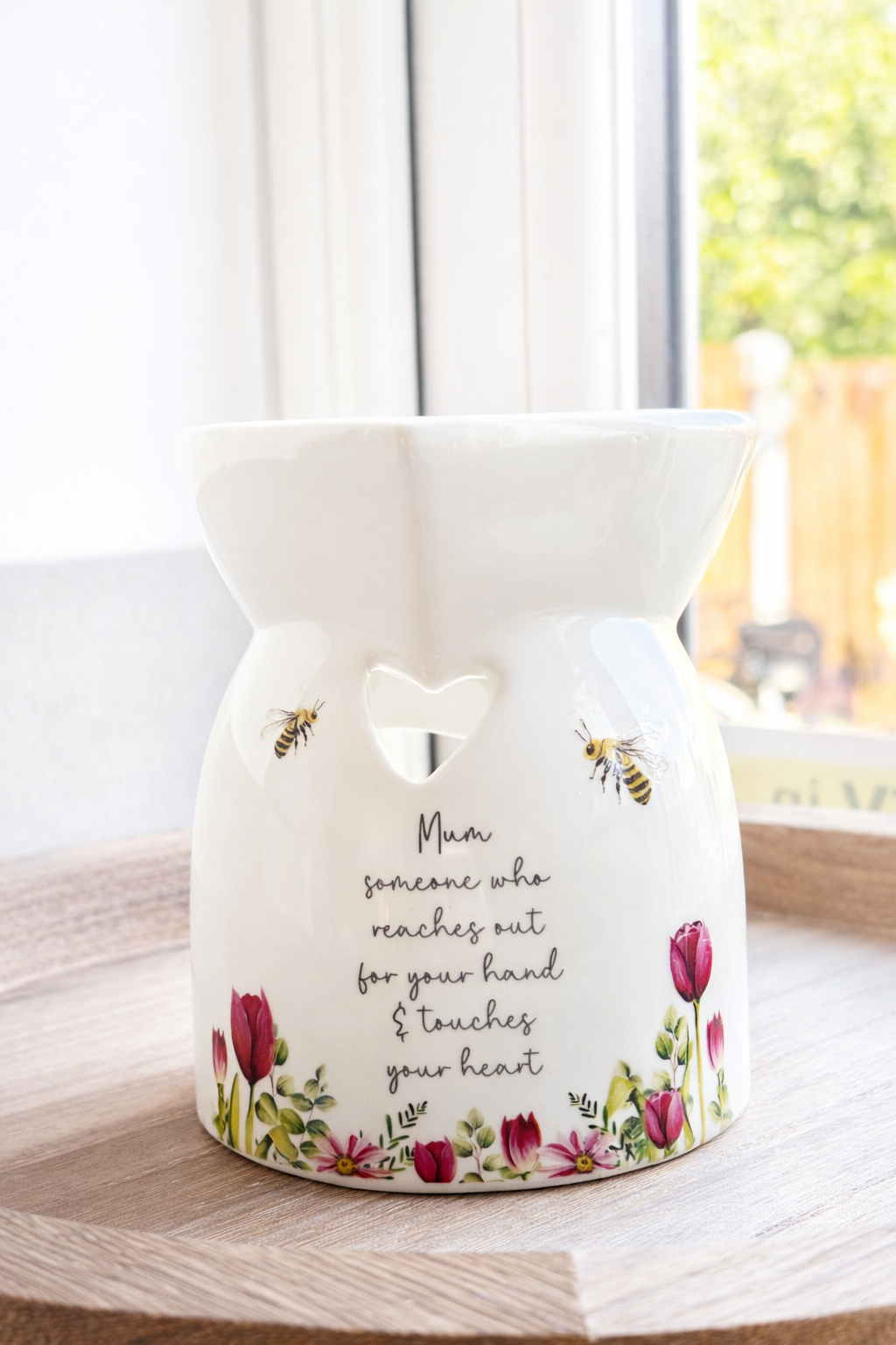 Ceramic Floral Heart Shaped Wax Melter ‘Mum Who Touches Your Heart’