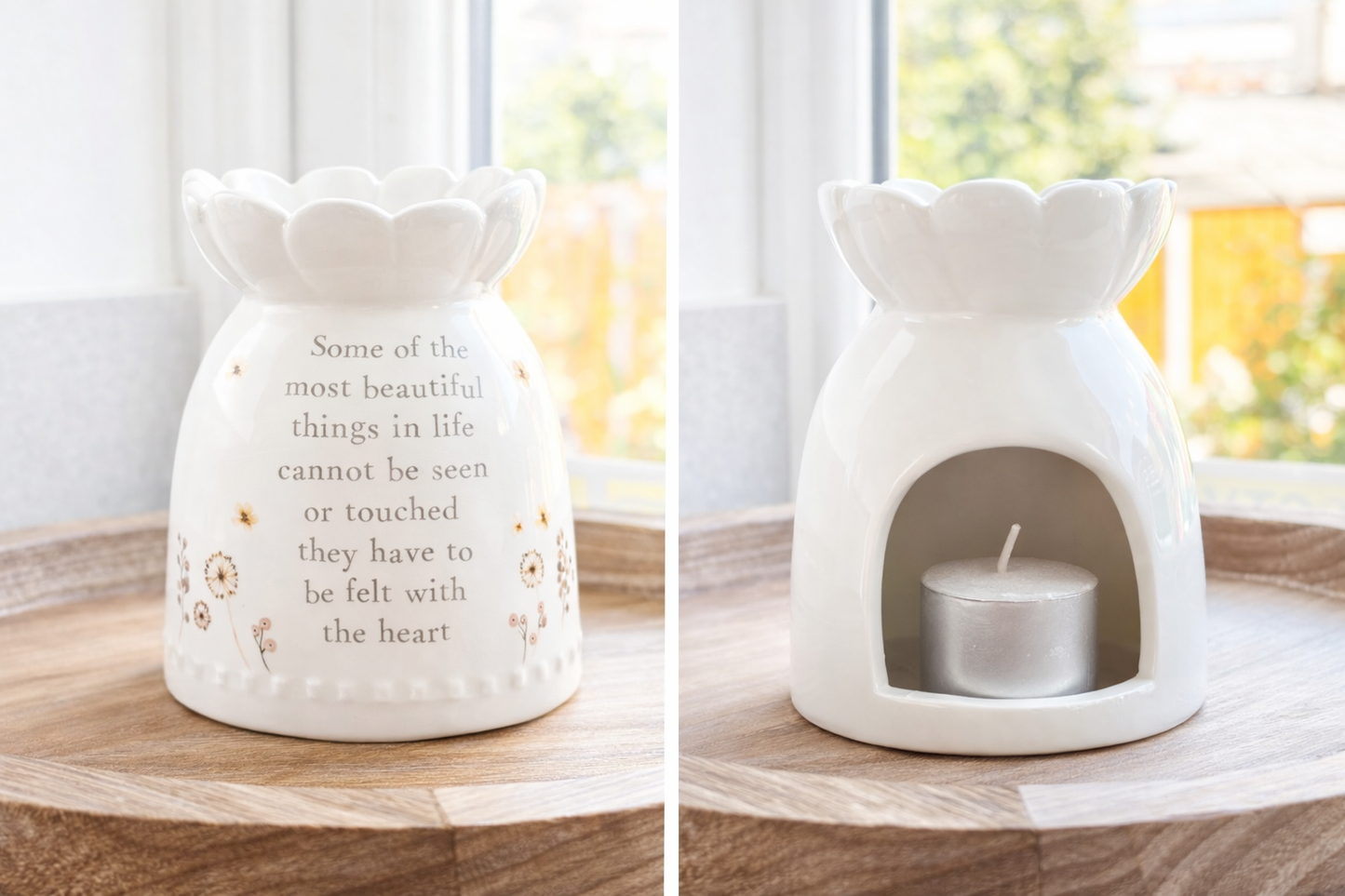 Ceramic White Wax Melter With Dandelions & Sentimental Verse