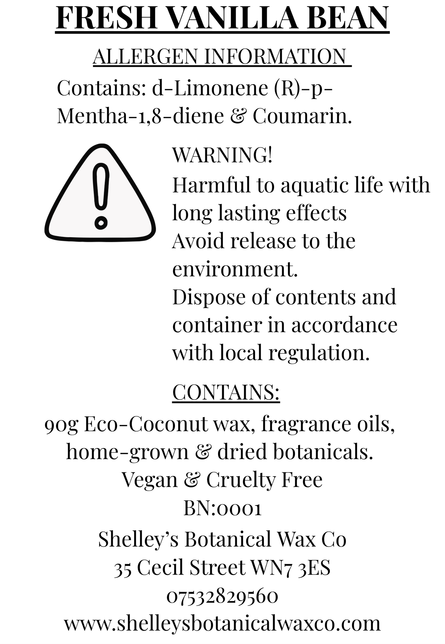 Fresh Vanilla Bean Vegan Wax Melt