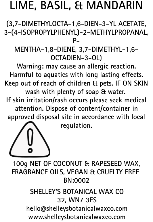 Lime, Basil & Mandarin Vegan Wax Melt 100g