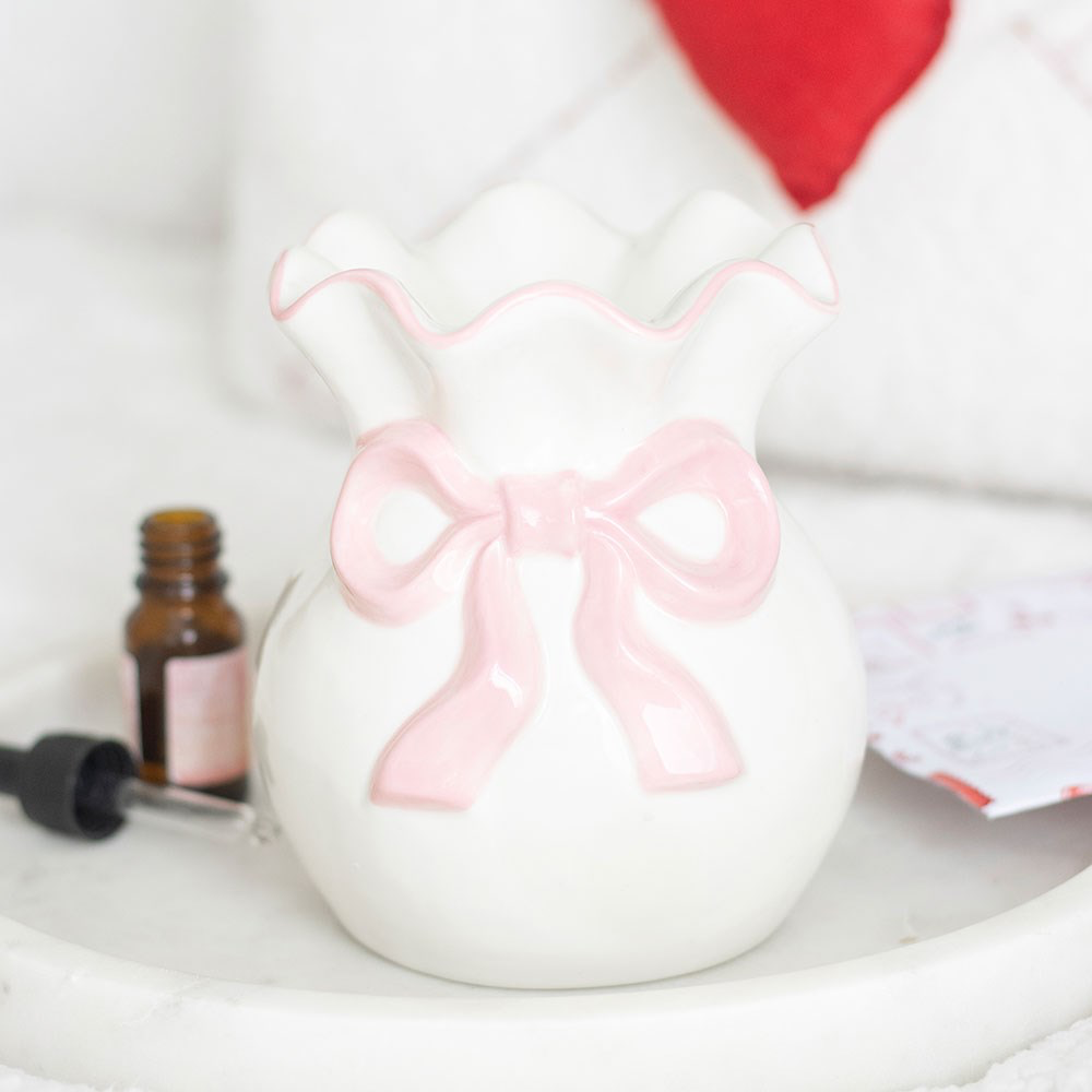 White & Pink Bow Ceramic Wax Melter