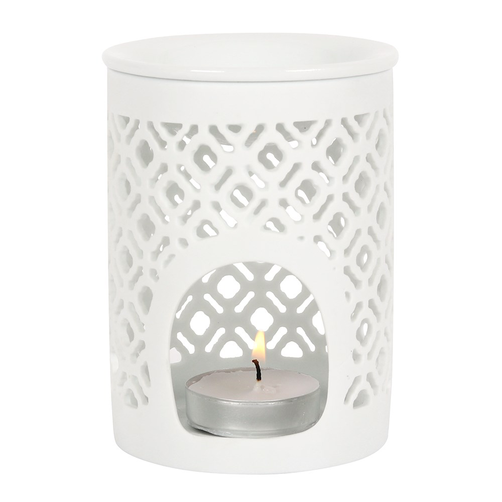 White Ceramic Lattice Cut-Out Wax Melter