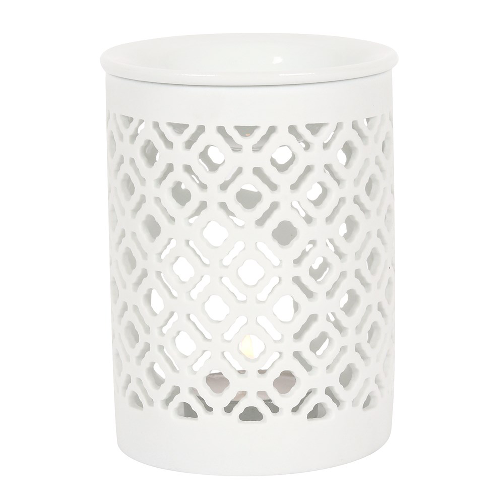 White Ceramic Lattice Cut-Out Wax Melter