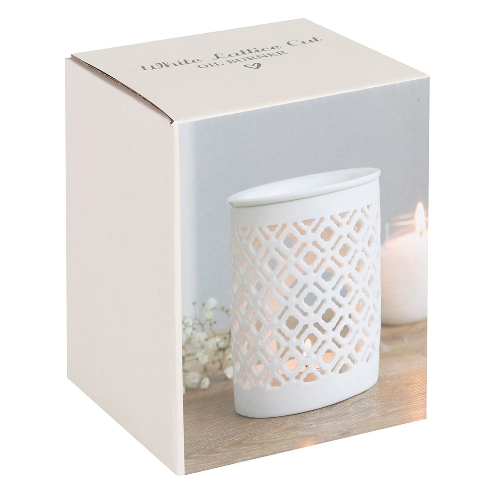 White Ceramic Lattice Cut-Out Wax Melter