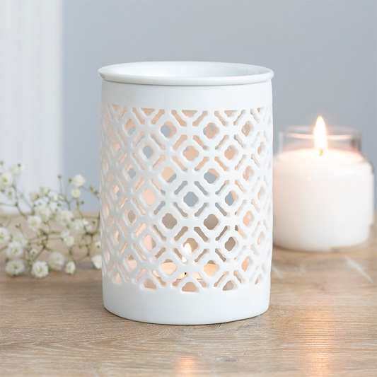 White Ceramic Lattice Cut-Out Wax Melter
