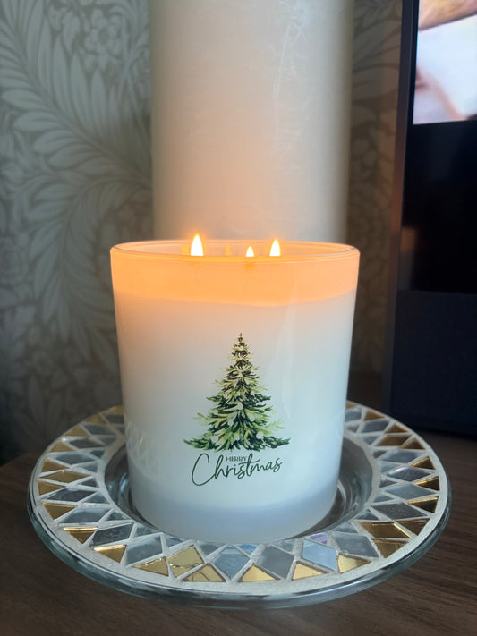 Merry Christmas Scented Vegan Candle In Frosted Glass