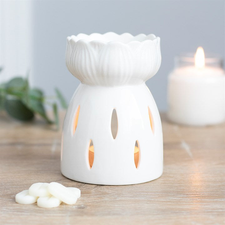 White Gloss Ceramic Lotus Wax Melter