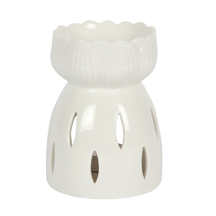 White Gloss Ceramic Lotus Wax Melter