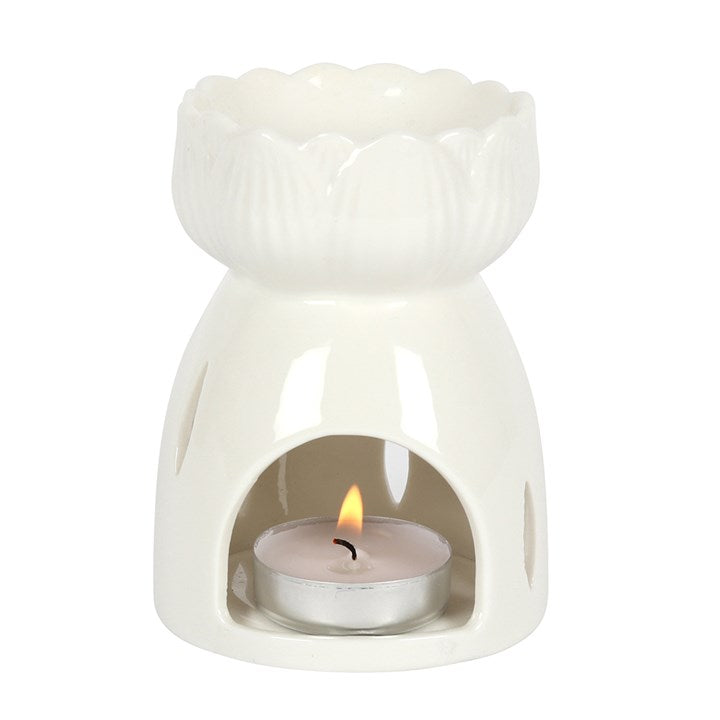 White Gloss Ceramic Lotus Wax Melter