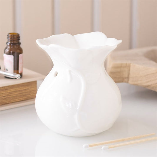 White Ceramic Rose Wax Melter