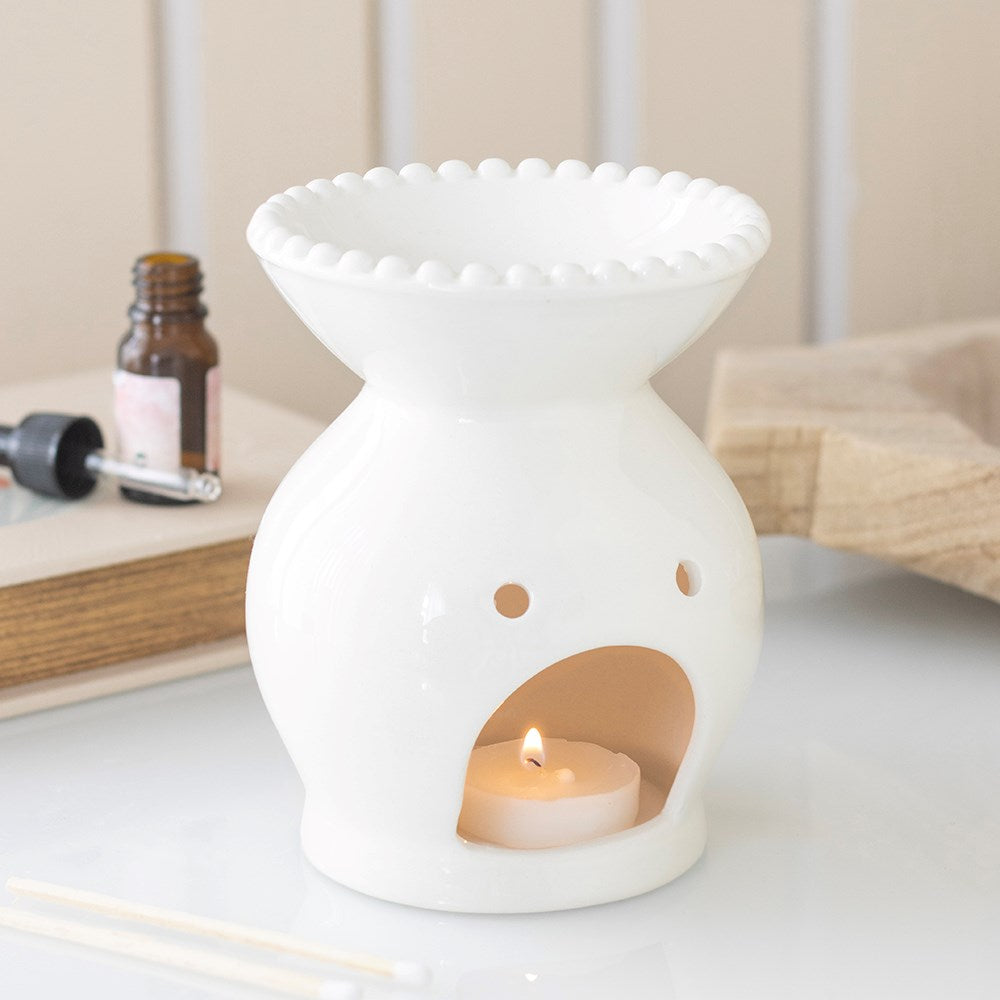 White Ceramic Beaded Rim Wax Melter
