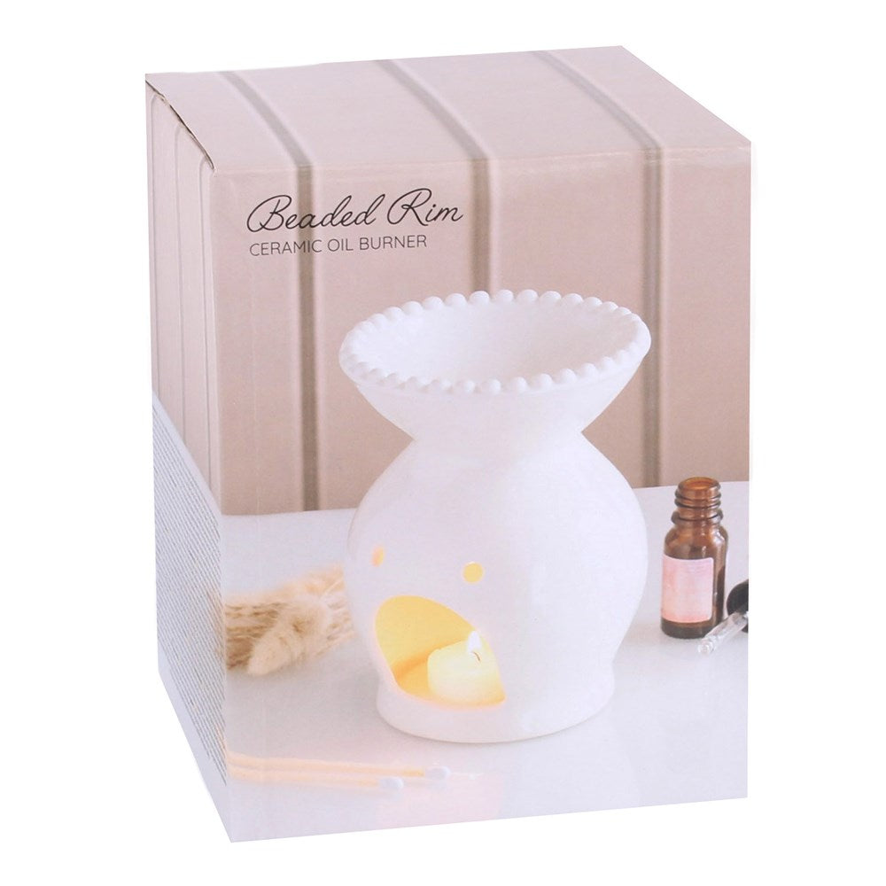 White Ceramic Beaded Rim Wax Melter