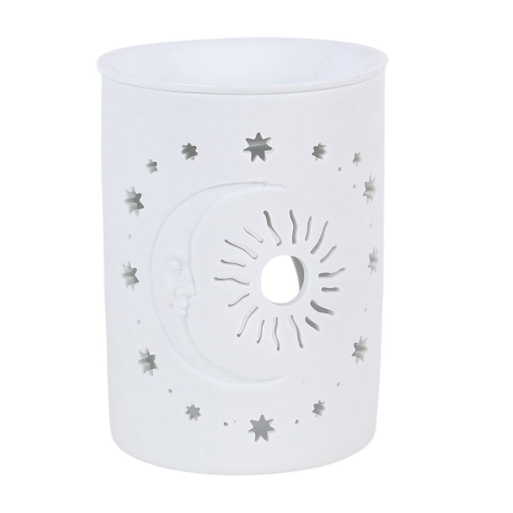 White Ceramic Sun, Moon, & Stars Wax Melter