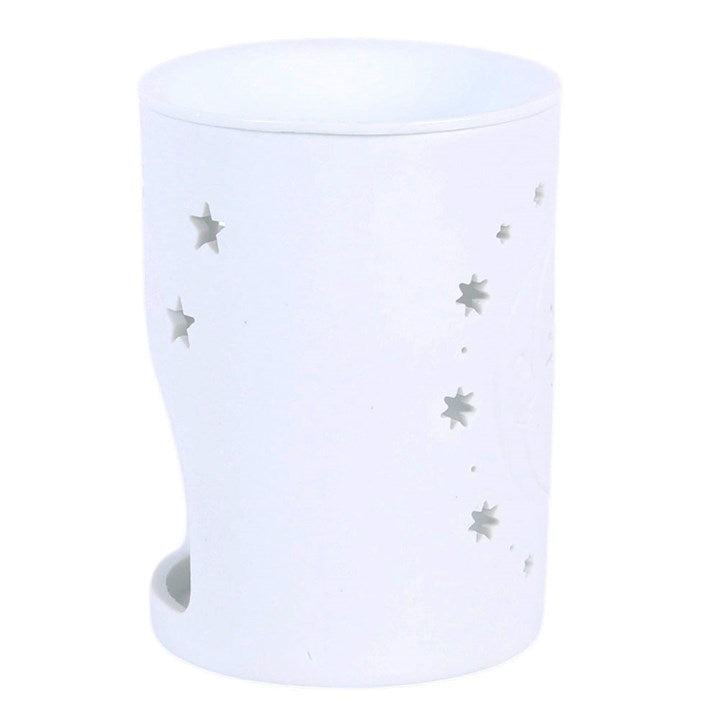 White Ceramic Sun, Moon, & Stars Wax Melter