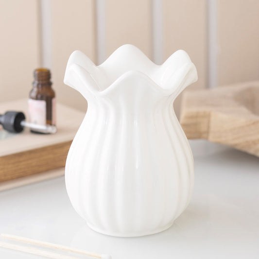 White Ceramic Pleated Flare Wax Melter