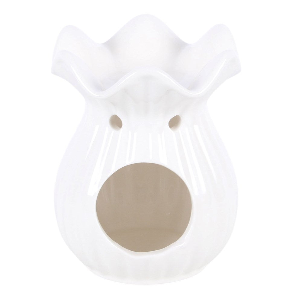 White Ceramic Pleated Flare Wax Melter