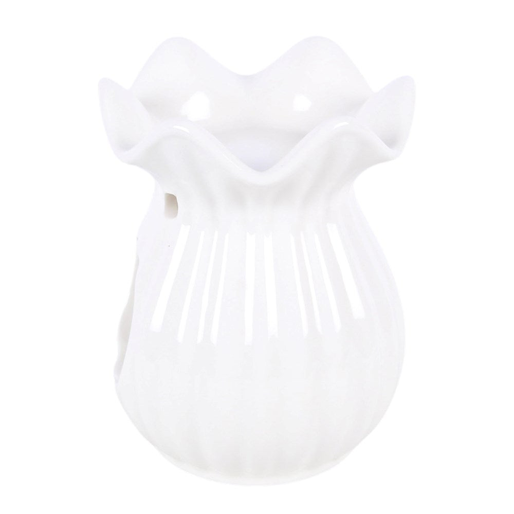 White Ceramic Pleated Flare Wax Melter