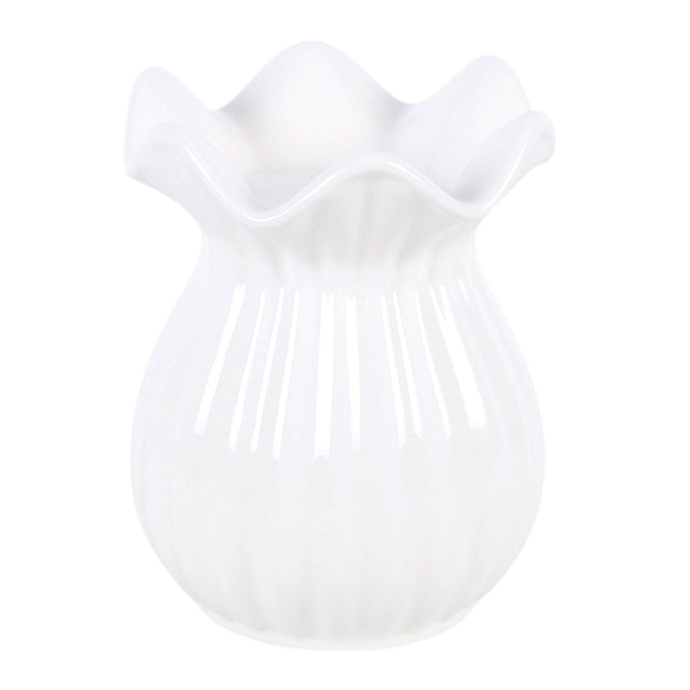 White Ceramic Pleated Flare Wax Melter