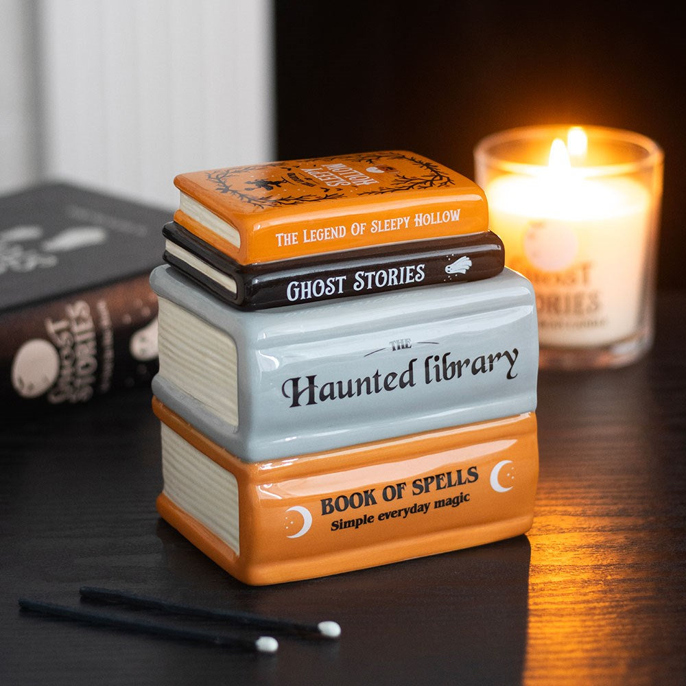 Ceramic Haunted Library Book Stack Wax Melter