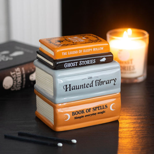 Ceramic Haunted Library Book Stack Wax Melter