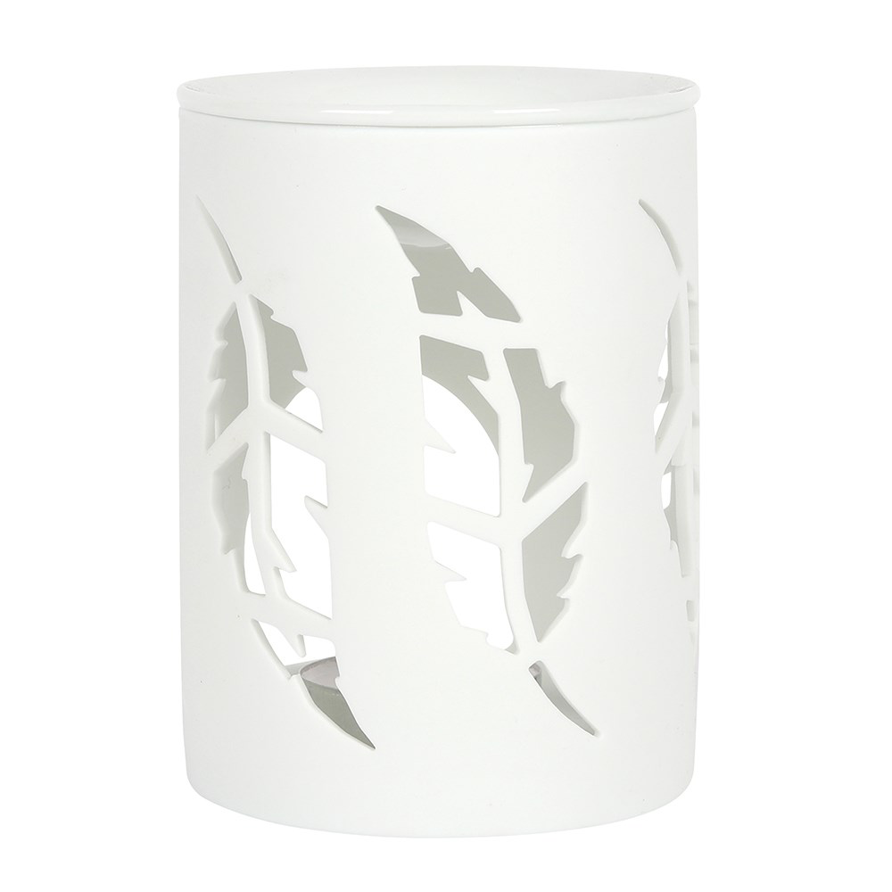 Ceramic White Feather Cut-Out Wax Melter