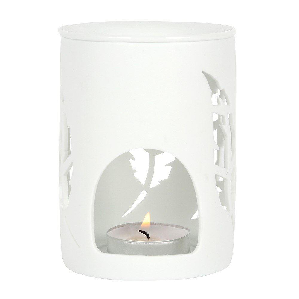 Ceramic White Feather Cut-Out Wax Melter