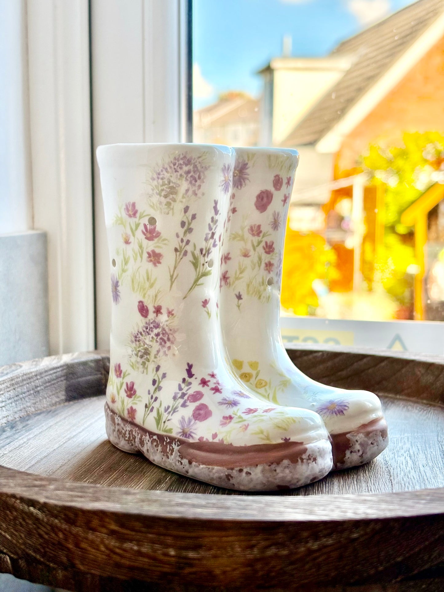 Floral Ceramic Wellington Boot Novelty Wax Melter