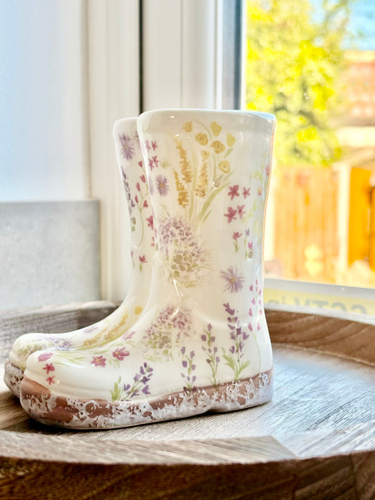 Floral Ceramic Wellington Boot Novelty Wax Melter